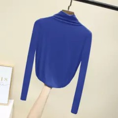 t恤女長袖莫代爾半高領打底衫秋季新款純色修身顯瘦薄款百搭上衣