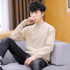 冬季新款男士加絨加厚圓領毛衣男青年學生針織衫衣服