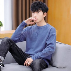 冬季新款男士加絨加厚圓領毛衣男青年學生針織衫衣服