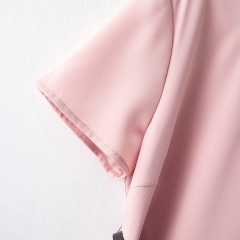 海謐氣質(zhì)優(yōu)雅連衣裙女2020年夏季新款圓領休閑短袖撞邊收腰A字裙